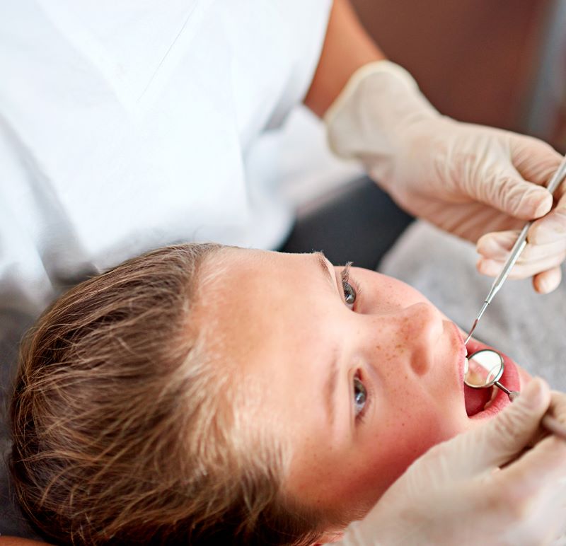 Young child having their teeth examined by a dentist